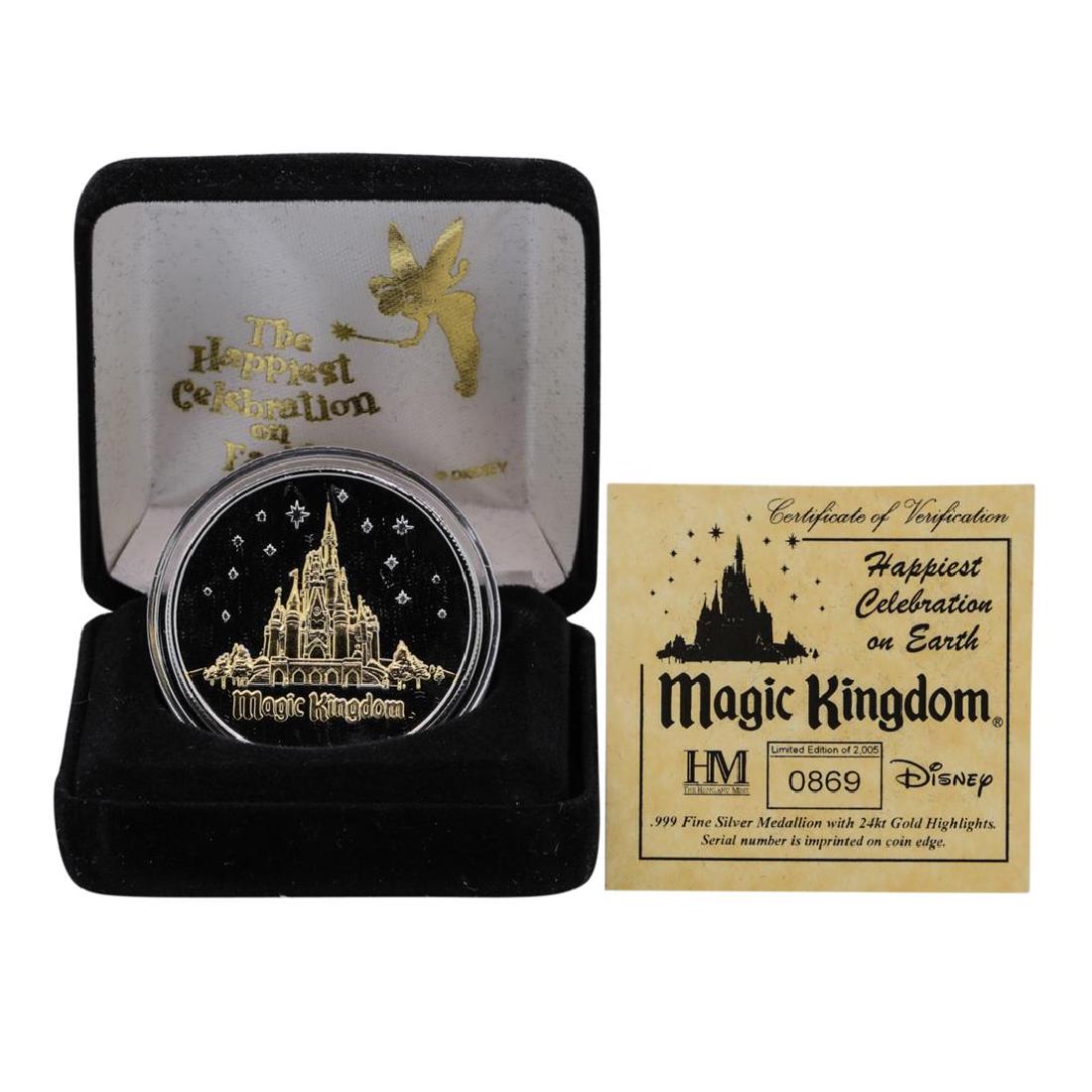 Limited Edition Disney Magic Kingdom .999 Fine Silver: One Limited Edition Disney Magic Kingdom .999 Fine Silver Medal w/ 24K Gold Highlights.
