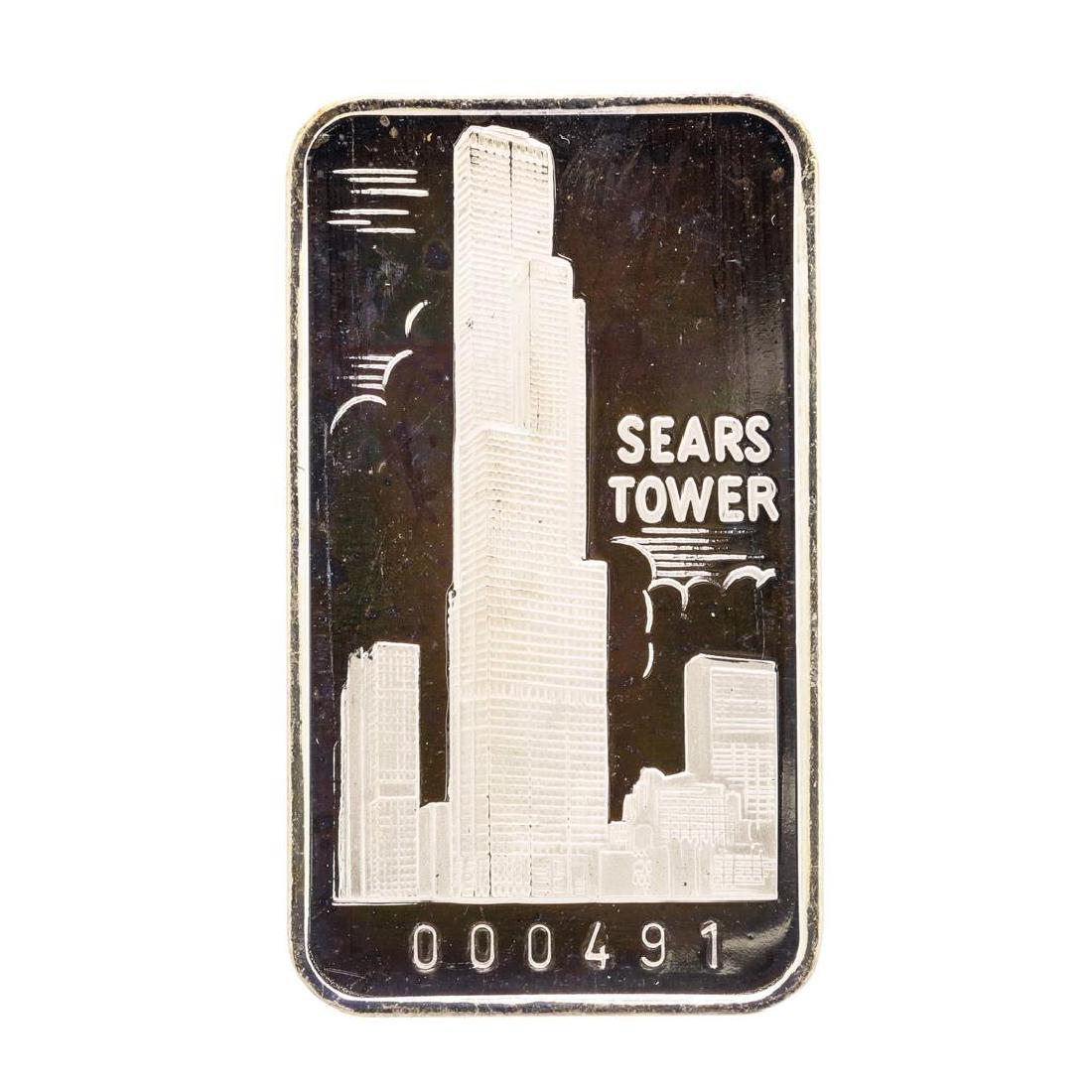 The First National Bank of Chicago Sears Tower 1 oz: One The First National Bank of Chicago Sears Tower 1 oz .999 Fine Silver Art Bar.