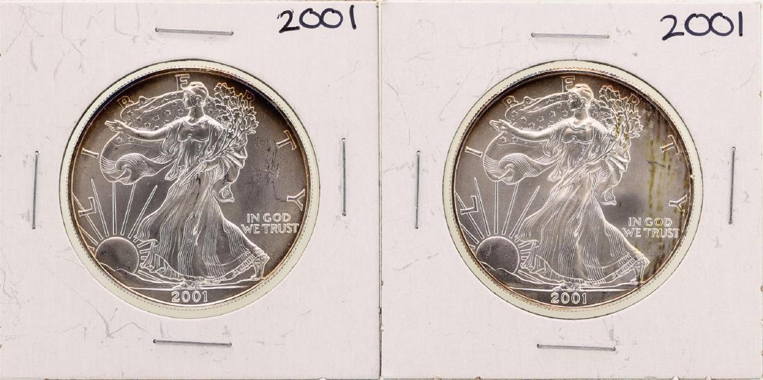 Lot of (2) 2001 $1 American Silver Eagle Coins: One Lot of (2) 2001 $1 American Silver Eagle Coins.