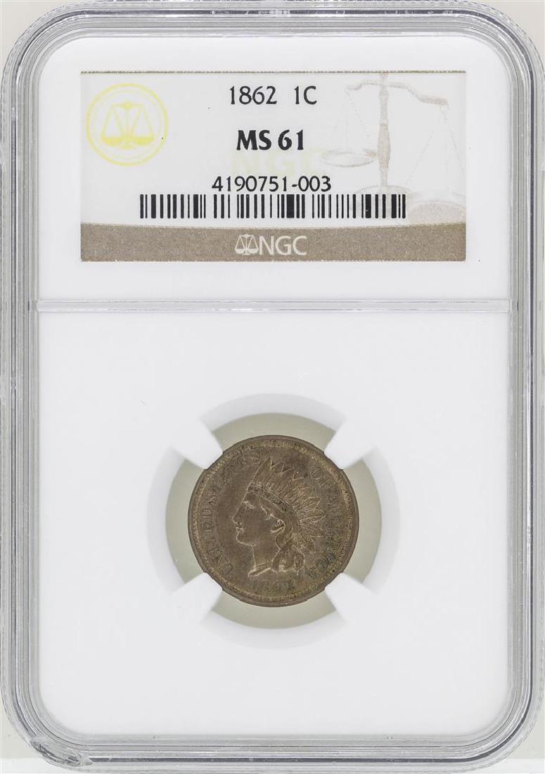 1862 Indian Head Cent Coin NGC MS61: One 1862 Indian Head Cent Coin NGC MS61. NGC Certified.
