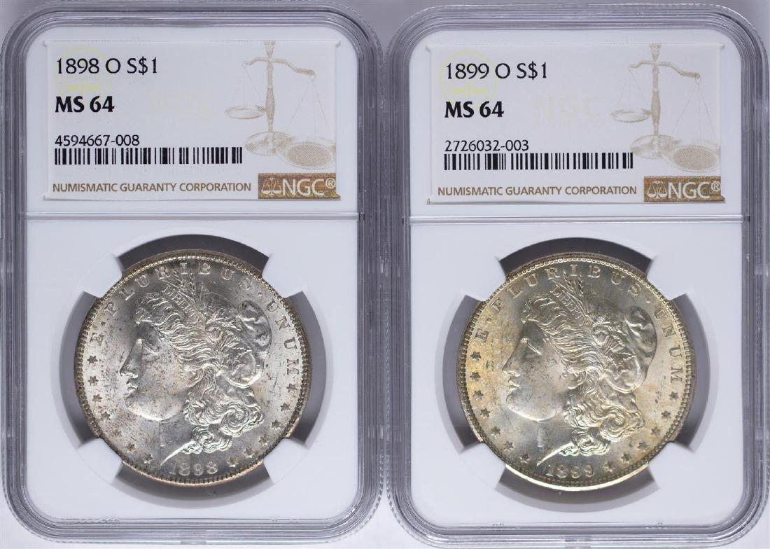 Lot of 1898-O & 1899-O $1 Morgan Silver Dollar Coins: One Lot of 1898-O & 1899-O $1 Morgan Silver Dollar Coins NGC MS64. NGC Certified.