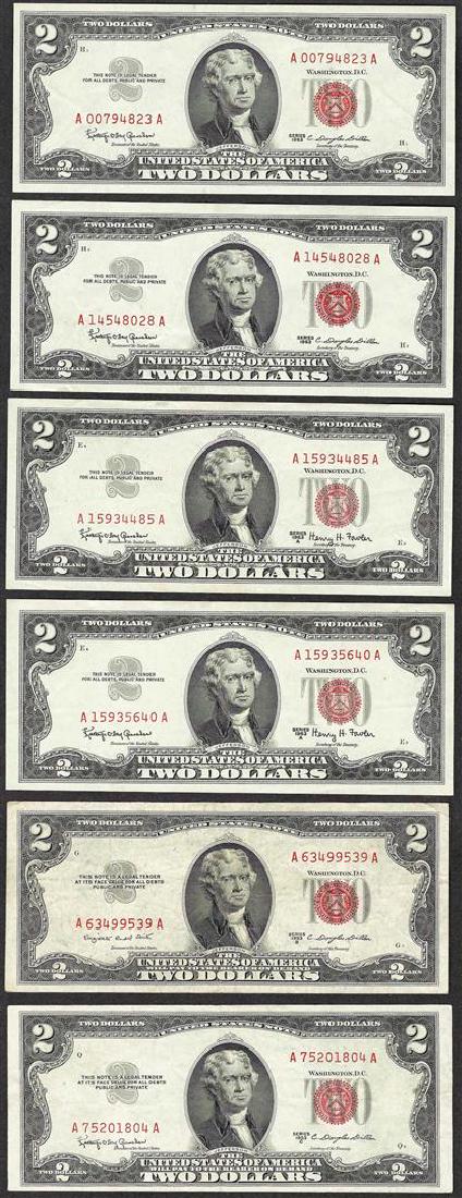 Lot of (6) 1953/1963 $2 Legal Tender Notes: One Lot of (6) 1953/1963 $2 Legal Tender Notes.