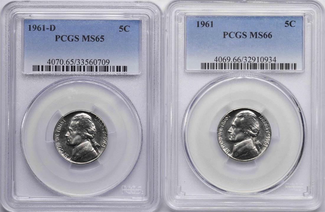 Lot of 1961 PCGS MS66 & 1961-D Jefferson Nickel Coins: One Lot of 1961 PCGS MS66 & 1961-D Jefferson Nickel Coins PCGS MS65. PCGS Graded.