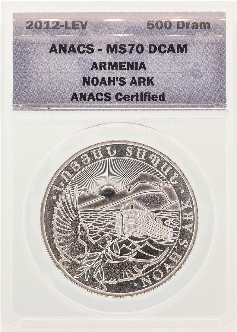2012 Armenia Noah's Ark Silver Coin ANACS MS70DCAM: One 2012 Armenia Noah's Ark Silver Coin ANACS MS70DCAM. ANACS Certified.