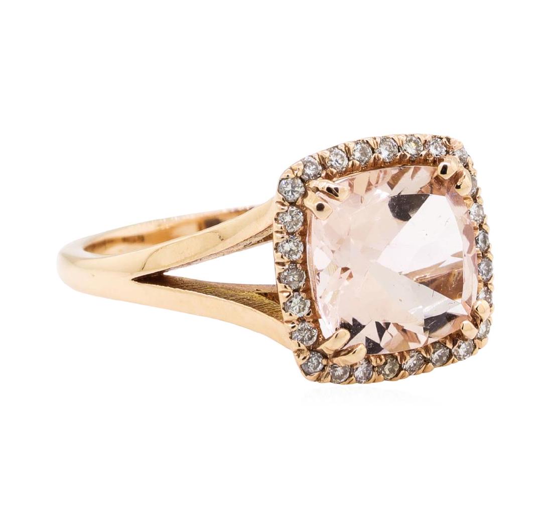 14KT Rose Gold 2.50 ctw Morganite and Diamond Ring: One Ladies ring featuring: 14KT rose gold weighing 3.9 grams containing one morganite center weighing 2.50ct and diamonds weighing 0.22ctw. The ring is a size 6.5.