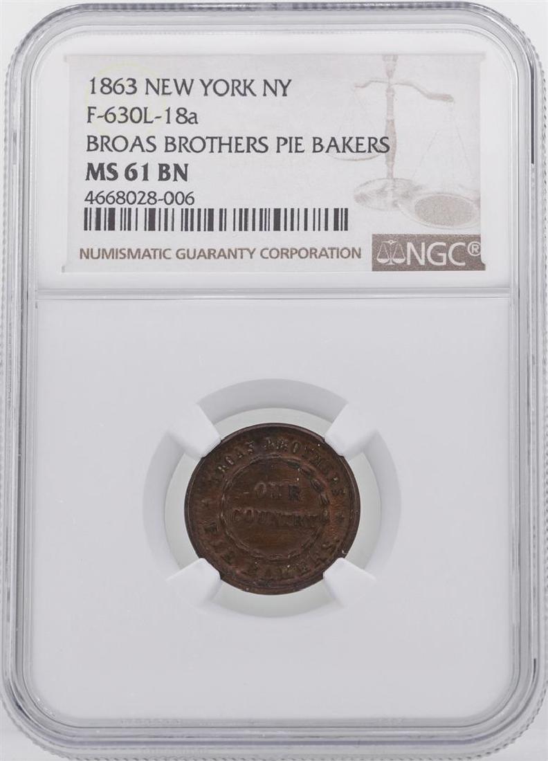 1863 Broas Brothers Pie Bakers Civil War Token NGC: One 1863 Broas Brothers Pie Bakers Civil War Token NGC MS61BN. NGC Certified.
