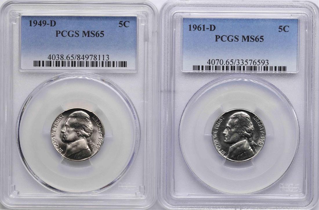 Lot of 1949-D & 1961-D Jefferson Nickel Coins PCGS MS65: One Lot of 1949-D & 1961-D Jefferson Nickel Coins PCGS MS65. PCGS Graded.