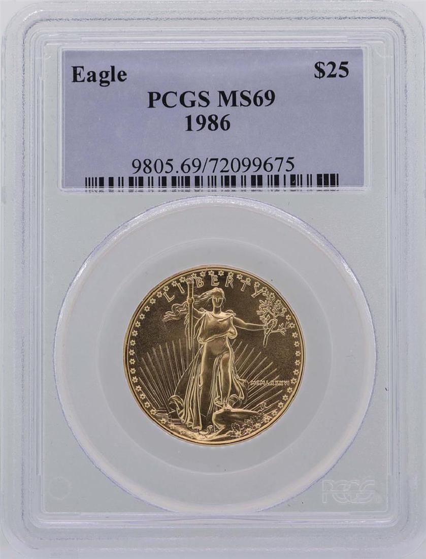 1986 $25 American Gold Eagle Coin PCGS MS69: One 1986 $25 American Gold Eagle Coin PCGS MS69. PCGS Graded.
