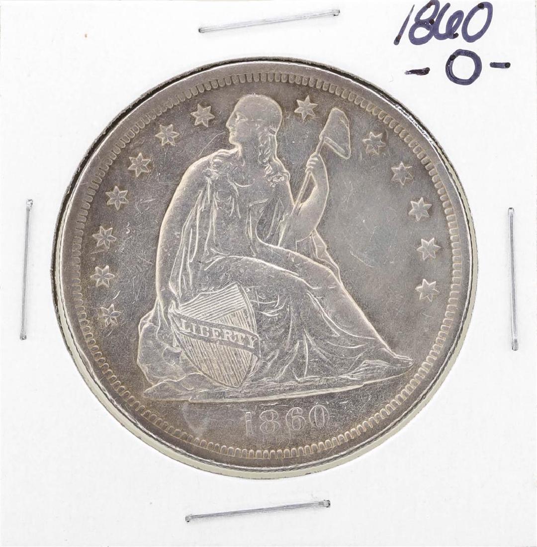 1860-O $1 Seated Liberty Silver Dollar Coin: One 1860-O $1 Seated Liberty Silver Dollar Coin.