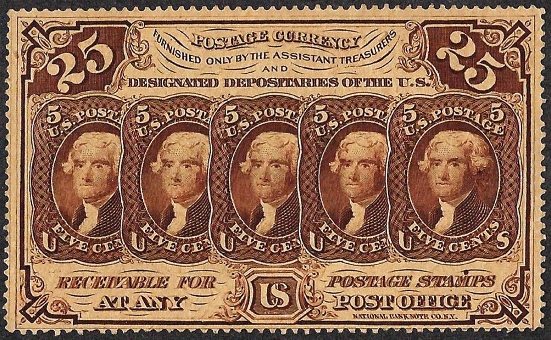 July 17, 1862 25 Cents First Issue Perforated: One July 17, 1862 25 Cents First Issue Perforated Fractional Currency Note.