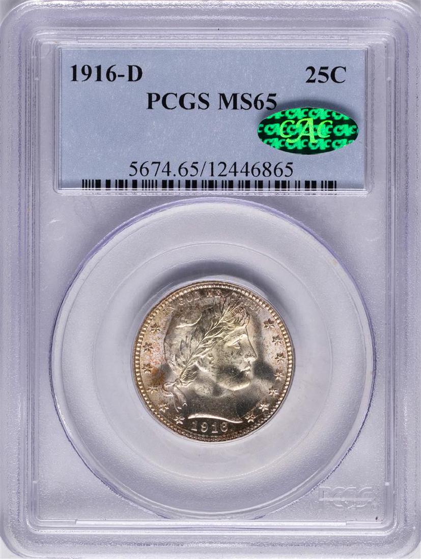 1916-D Barber Quarter Coin PCGS MS65 CAC: One 1916-D Barber Quarter Coin PCGS MS65 CAC. PCGS Graded.