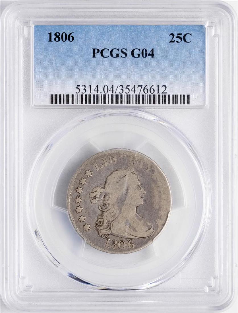 1806 Draped Bust Quarter Coin PCGS G04: One 1806 Draped Bust Quarter Coin PCGS G04. PCGS Graded.