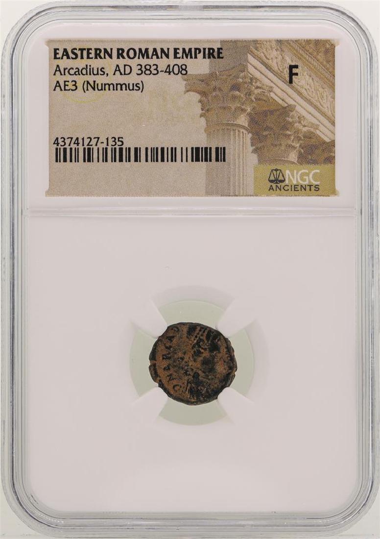 Arcadius 383-408 AD Ancient Eastern Roman Empire NGC F: One Arcadius 383-408 AD Ancient Eastern Roman Empire NGC F. NGC Certified.