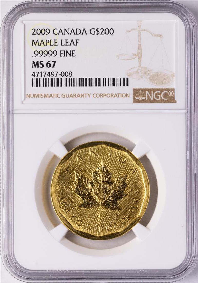 2009 $200 Canada Maple Leaf .99999 Fine Gold Coin NGC: One 2009 $200 Canada Maple Leaf .99999 Fine Gold Coin NGC MS67. NGC Certified.