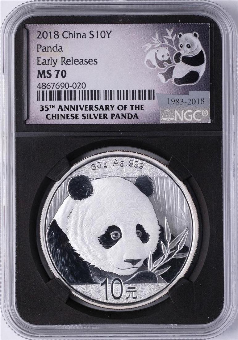 2018 China Panda Silver Coin NGC MS70 Early Releases: One 2018 China Panda Silver Coin NGC MS70 Early Releases Black Core. NGC Certified.