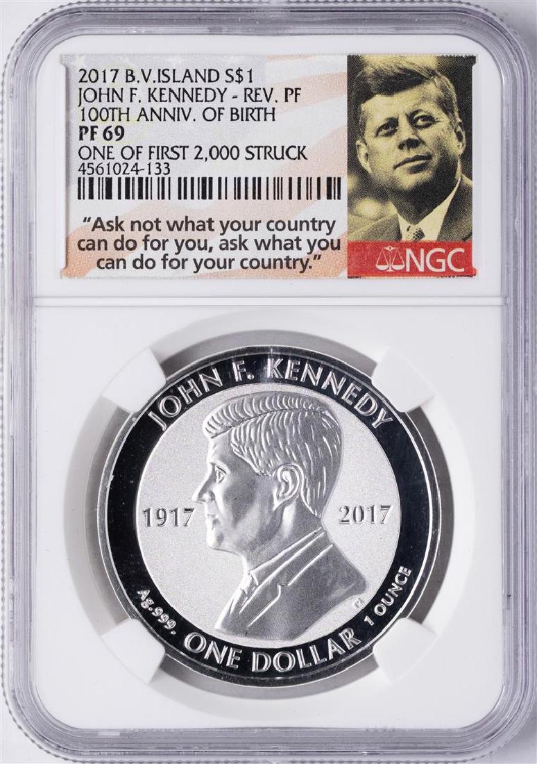 2017 British Virgin Island $1 Reverse Proof Kennedy: One 2017 British Virgin Island $1 Reverse Proof Kennedy Coin NGC PF69. NGC Certified.