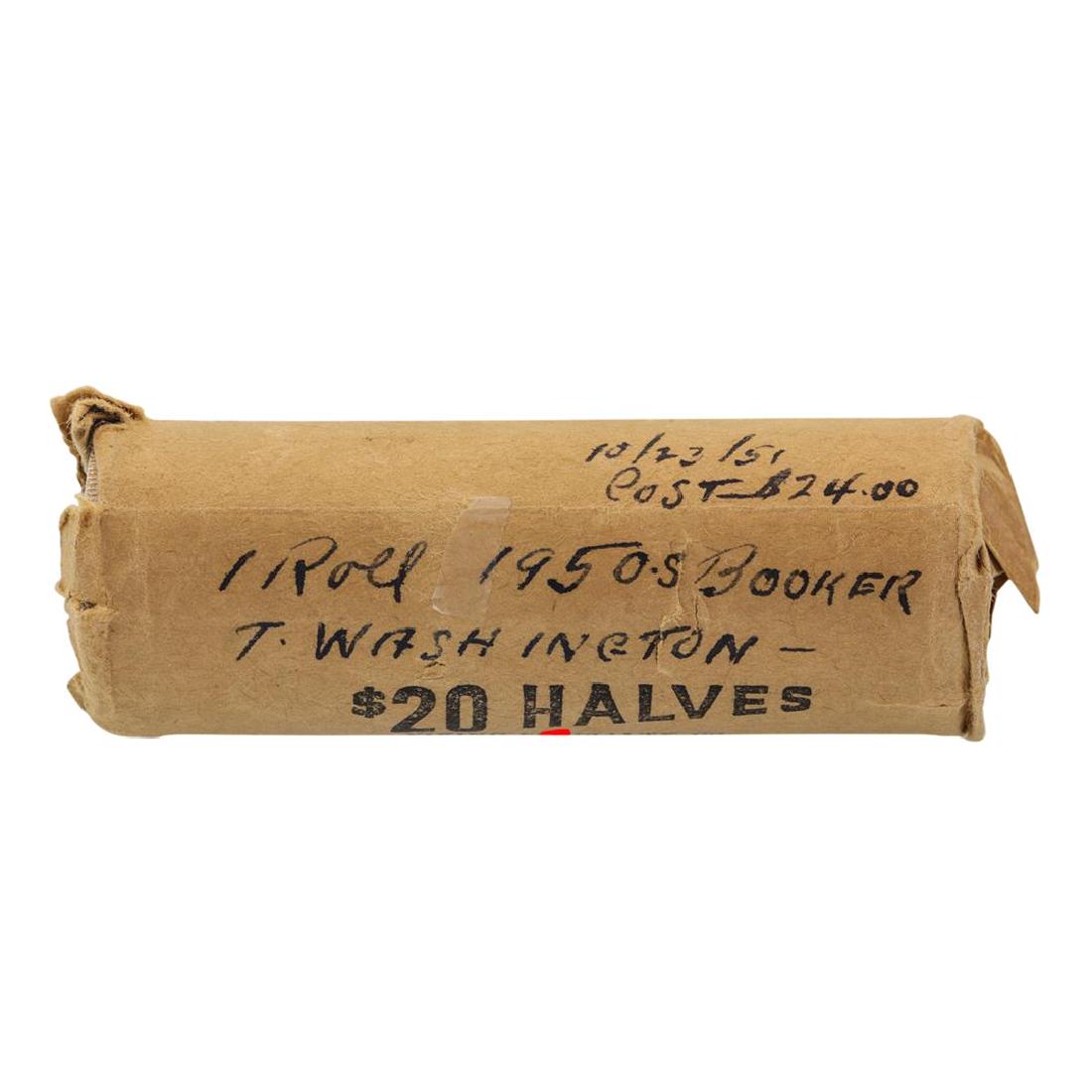 Original Roll of (40) 1950-S Booker T Washington Half: One Original Roll of (40) 1950-S Booker T Washington Half Dollar Commemorative Coins.