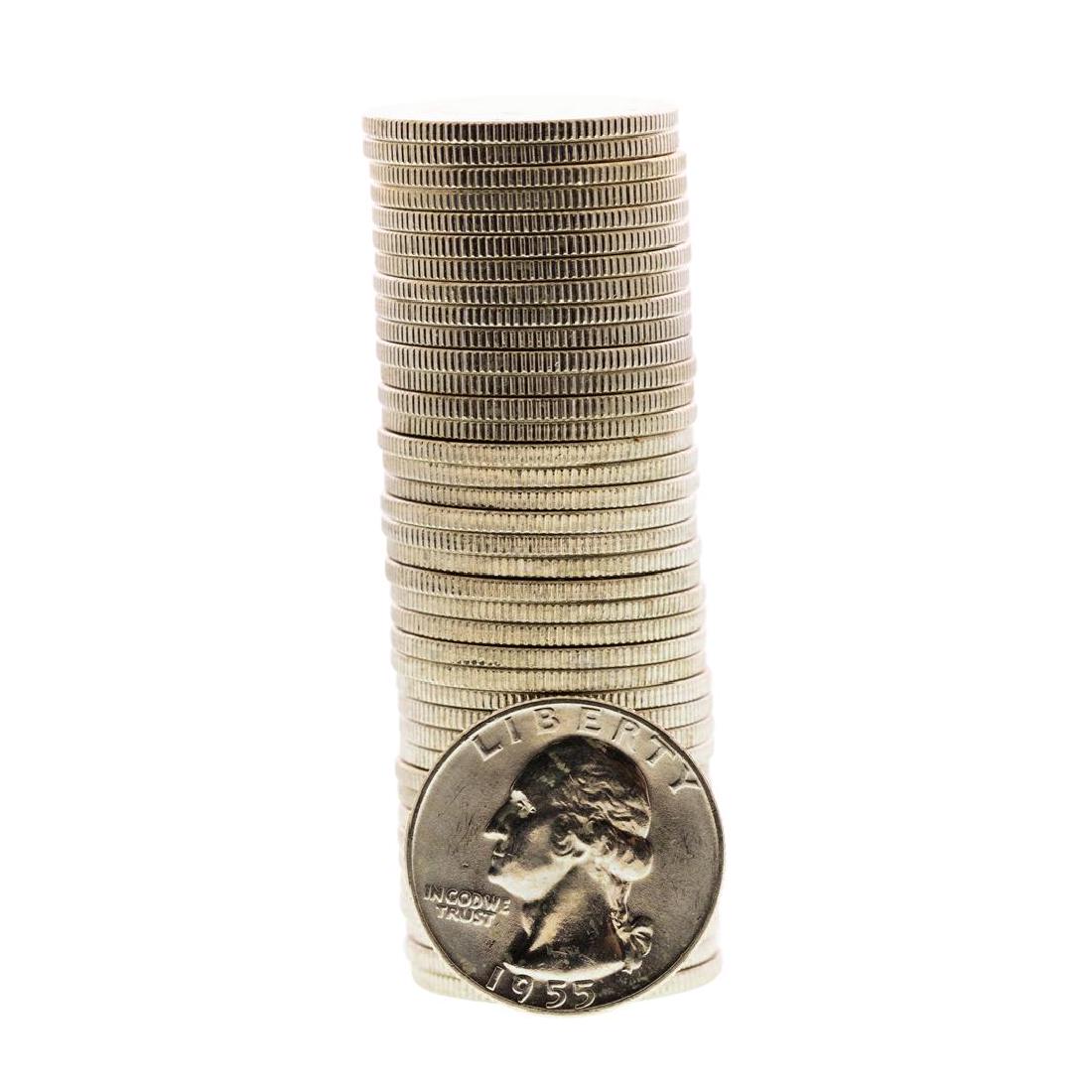 Roll of (40) Brilliant Uncirculated 1955-D Washington: One Roll of (40) Brilliant Uncirculated 1955-D Washington Quarter Coins.