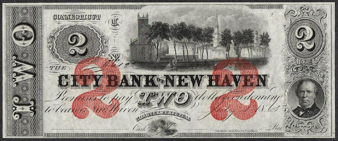 1865 $2 City Bank of New Haven Obsolete Note: One 1865 $2 City Bank of New Haven Obsolete Note.