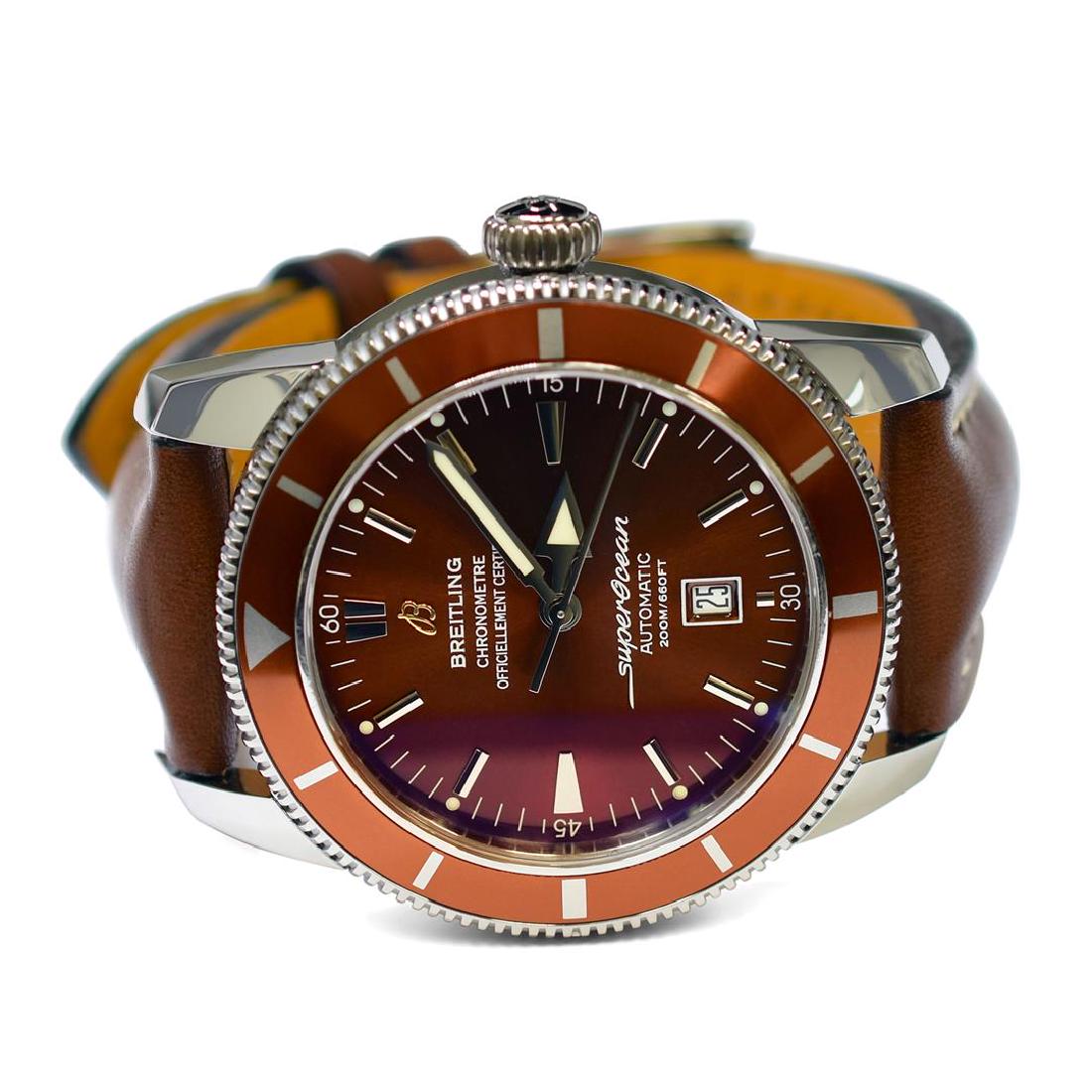 Breitling Mens Superocean Héritage Steel 46mm Bronze: Breitling Superocean Héritage Mens 46mm Bronze Dial Steel Polished & Electronically Tested. Model: SuperOcean Heritage A17320. Case: Stainless Steel. Crystal: Sapphire. Bracelet: Leather Strap. D