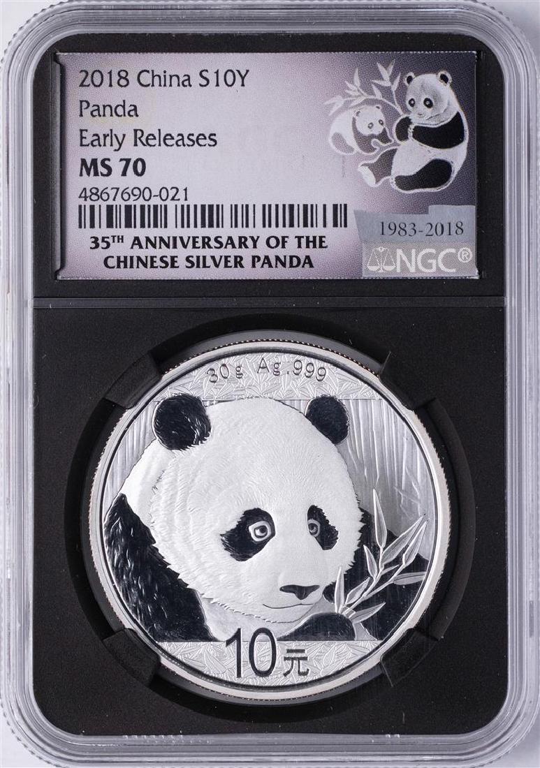 2018 China Panda Silver Coin NGC MS70 Early Releases: One 2018 China Panda Silver Coin NGC MS70 Early Releases Black Core. NGC Certified.