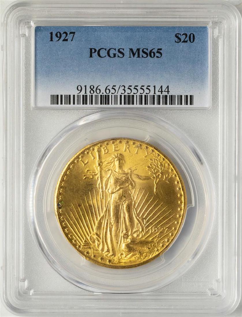 1927 $20 St. Gaudens Double Eagle Gold Coin PCGS MS65: One 1927 $20 St. Gaudens Double Eagle Gold Coin PCGS MS65. PCGS Graded.