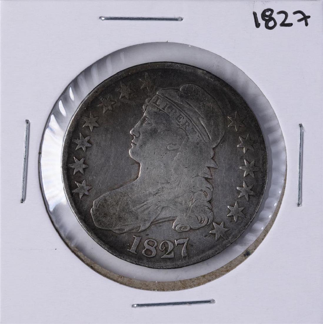 1827 Capped Bust Half Dollar Coin: One 1827 Capped Bust Half Dollar Coin.