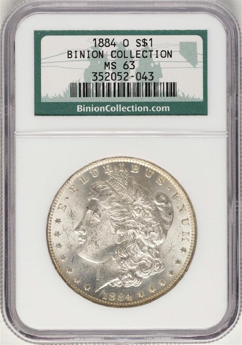 1884-O $1 Morgan Silver Dollar Coin NGC MS63 Binion: One 1884-O $1 Morgan Silver Dollar Coin NGC MS63 Binion Collection. NGC Certified.