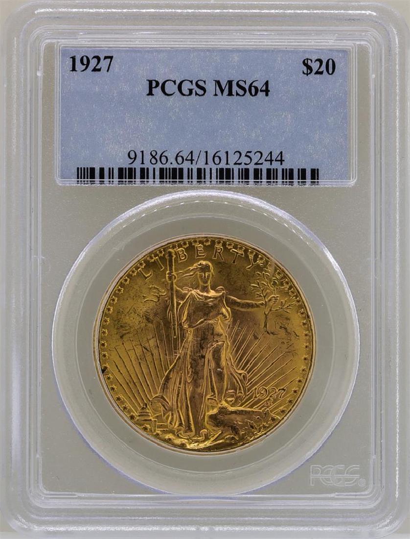 1927 $20 St. Gaudens Double Eagle Gold Coin PCGS MS64: One 1927 $20 St. Gaudens Double Eagle Gold Coin PCGS MS64. PCGS Graded.