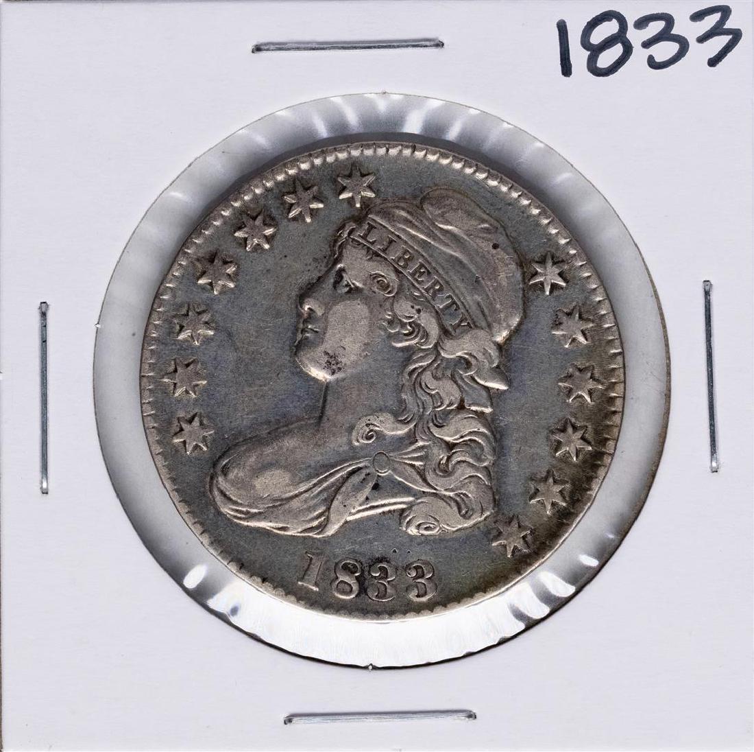 1833 Capped Bust Half Dollar Coin: One 1833 Capped Bust Half Dollar Coin.