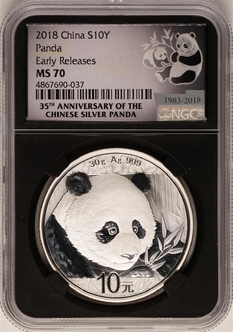 2018 China Panda Silver Coin NGC MS70 Early Releases: One 2018 China Panda Silver Coin NGC MS70 Early Releases Black Core. NGC Certified.
