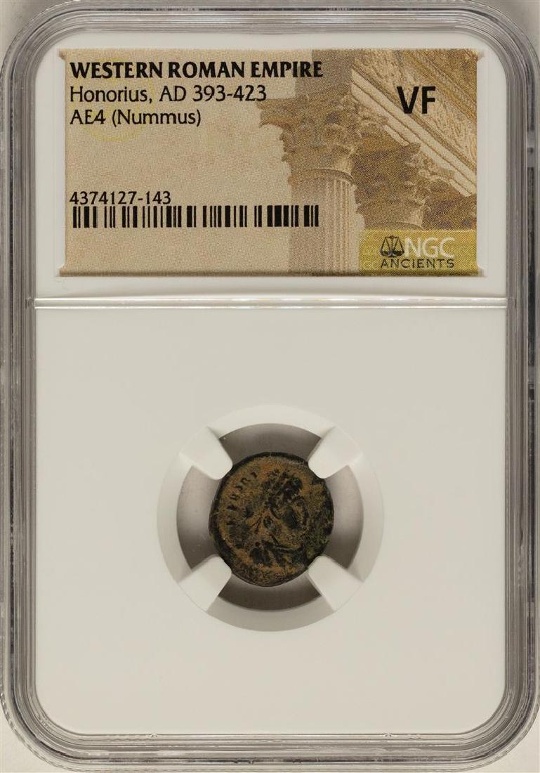 Honorius, 393-423 AD Ancient Western Roman Empire Coin: One Honorius, 393-423 AD Ancient Western Roman Empire Coin NGC VF. NGC Certified.