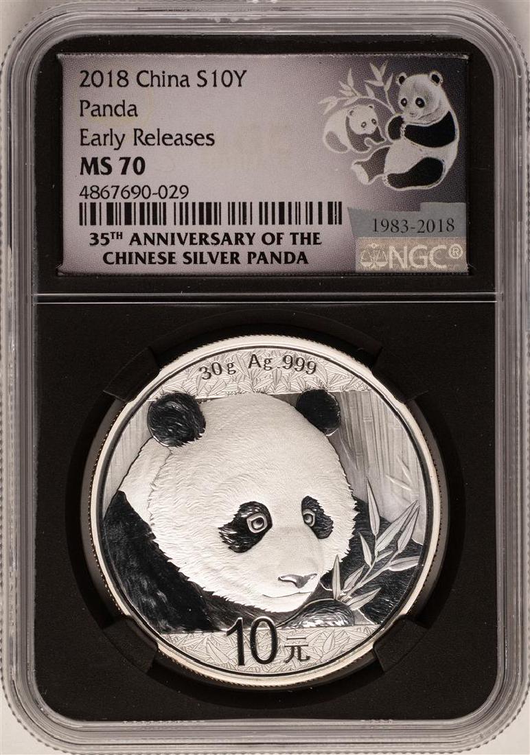 2018 China Panda Silver Coin NGC MS70 Early Releases: One 2018 China Panda Silver Coin NGC MS70 Early Releases Black Core. NGC Certified.
