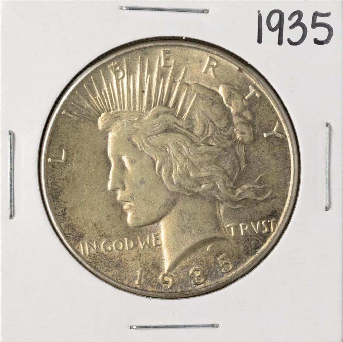 1935 $1 Peace Silver Dollar Coin: One 1935 $1 Peace Silver Dollar Coin.