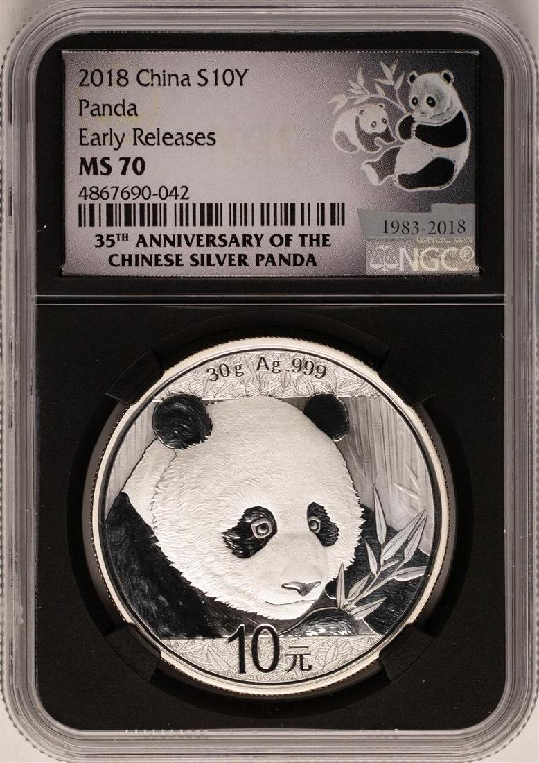 2018 China Panda Silver Coin NGC MS70 Early Releases: One 2018 China Panda Silver Coin NGC MS70 Early Releases Black Core. NGC Certified.