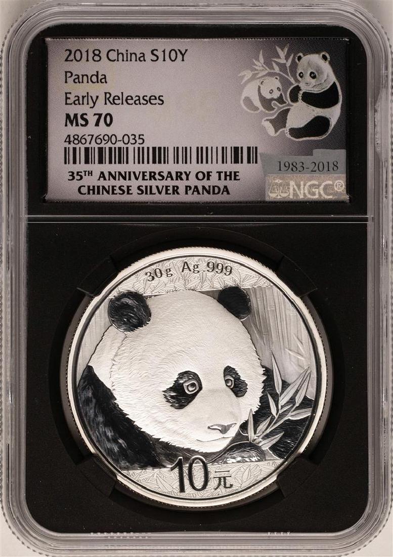 2018 China Panda Silver Coin NGC MS70 Early Releases: One 2018 China Panda Silver Coin NGC MS70 Early Releases Black Core. NGC Certified.