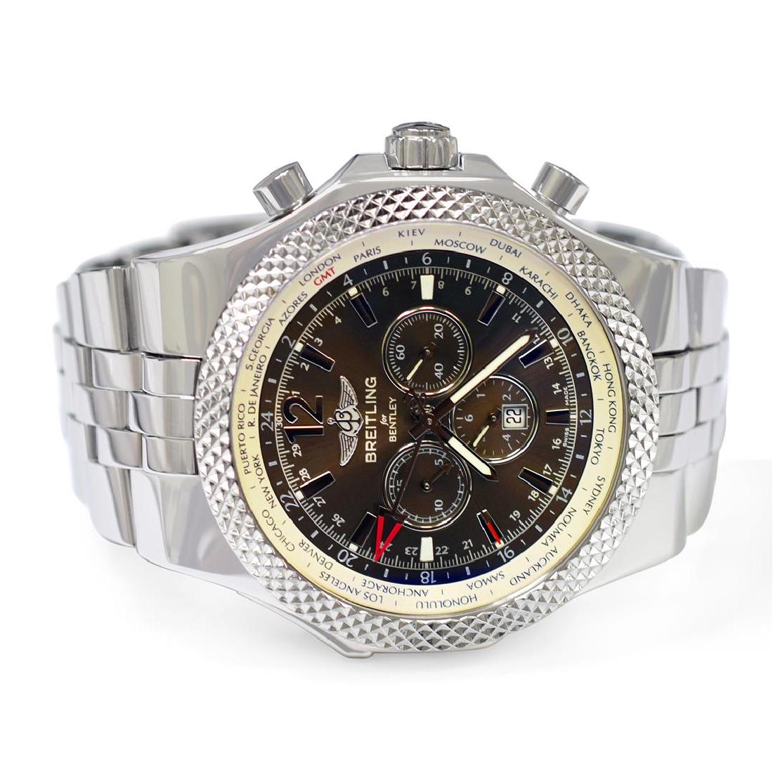 Breitling Mens Bentley GMT Stainless Steel 49mm Bronze: Breitling Mens Bentley GMT Stainless Steel 49mm Bronze Dial Watch Polished & Electronically Tested. Model: Bentley GMT, A47362. Case: Stainless Steel. Crystal: Sapphire Crystal. Bracelet: Stainless St