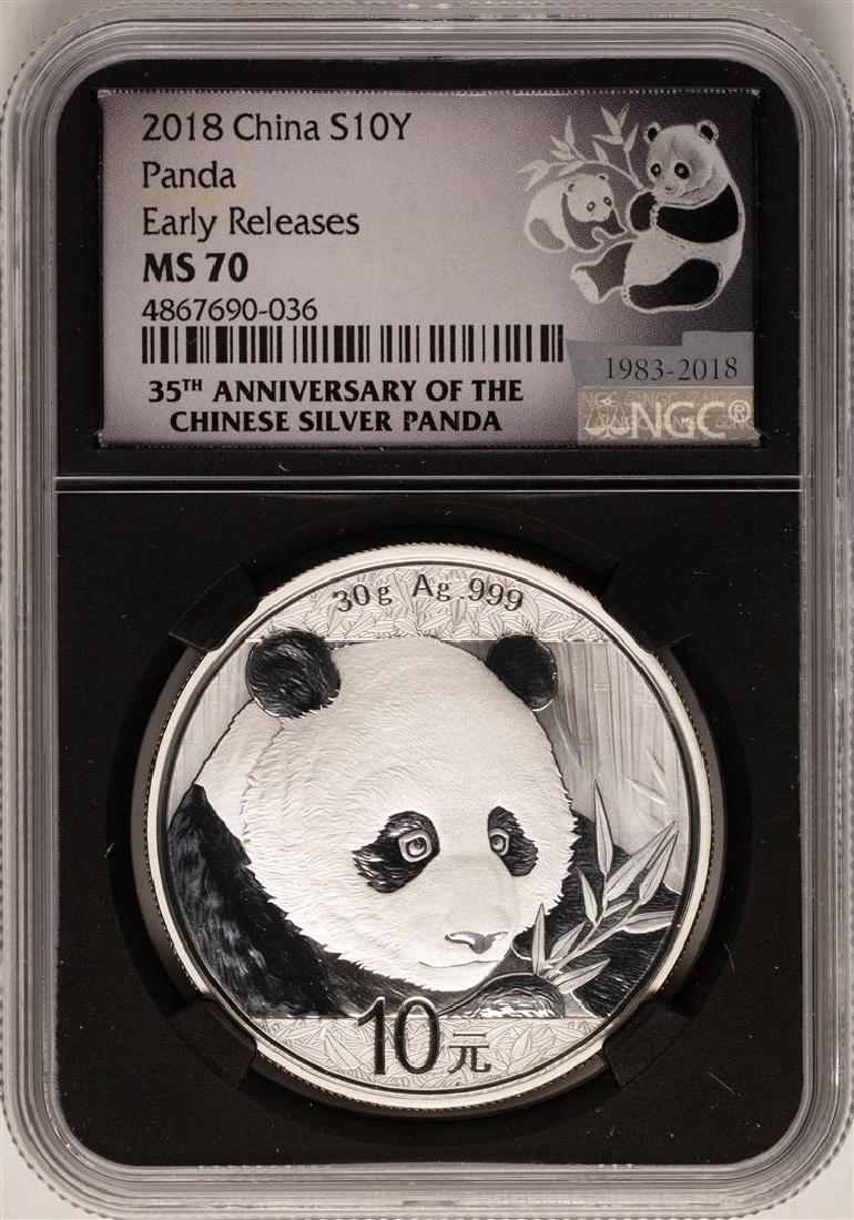 2018 China Panda Silver Coin NGC MS70 Early Releases: One 2018 China Panda Silver Coin NGC MS70 Early Releases Black Core. NGC Certified.