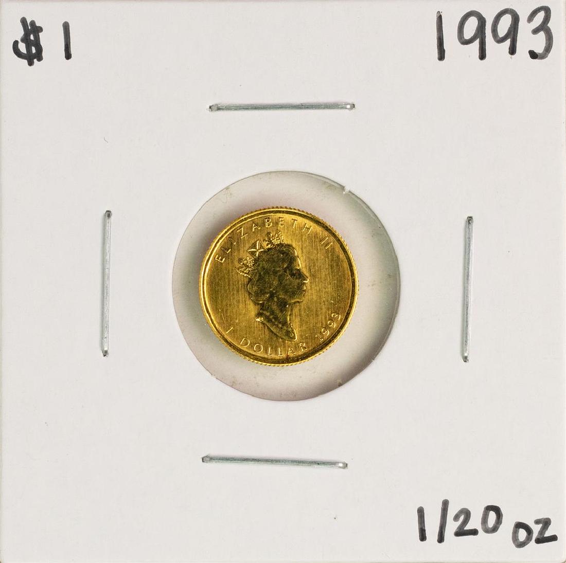 1993 $1 Canada Maple Leaf 1/20 oz Gold Coin: One 1993 $1 Canada Maple Leaf 1/20 oz Gold Coin.