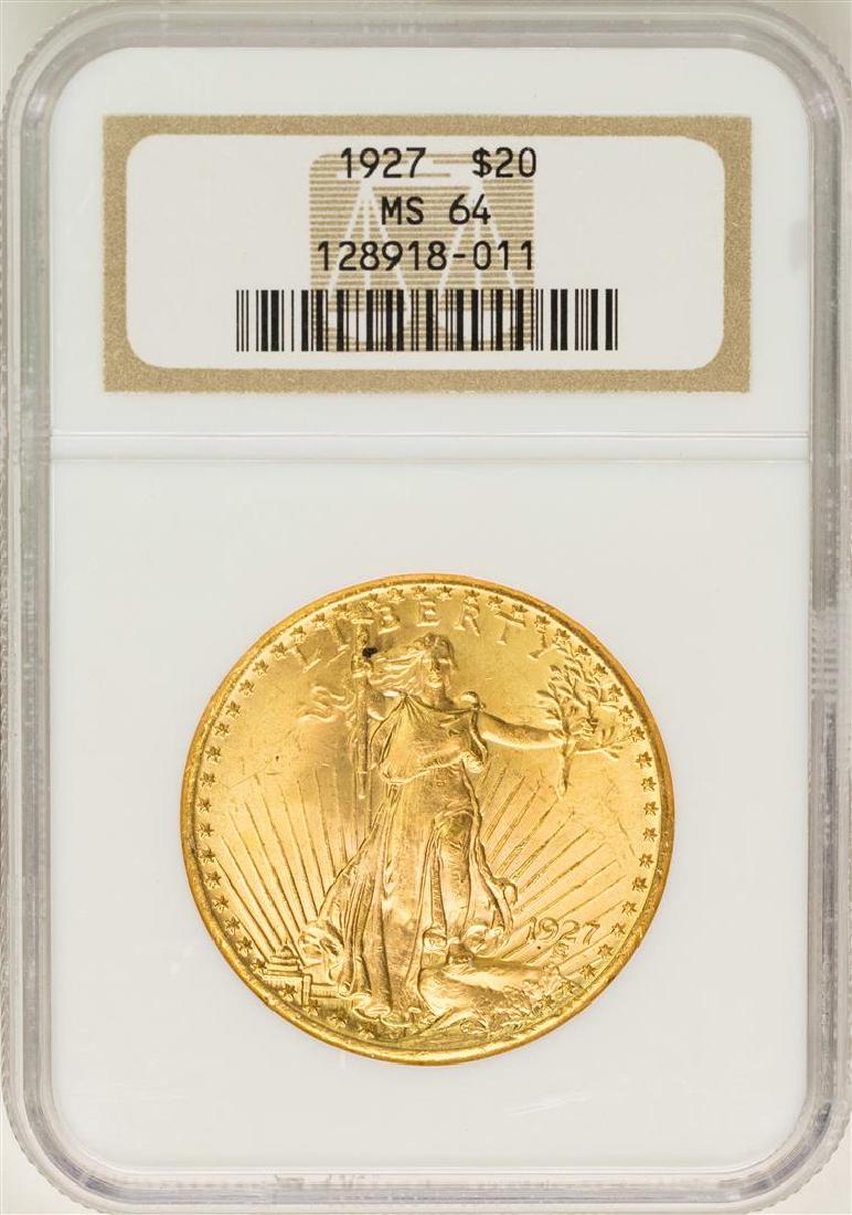1927 $20 St. Gaudens Double Eagle Gold Coin NGC MS64: One 1927 $20 St. Gaudens Double Eagle Gold Coin NGC MS64. NGC Certified.