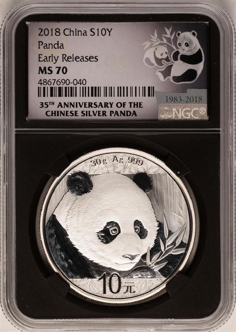 2018 China Panda Silver Coin NGC MS70 Early Releases: One 2018 China Panda Silver Coin NGC MS70 Early Releases Black Core. NGC Certified.