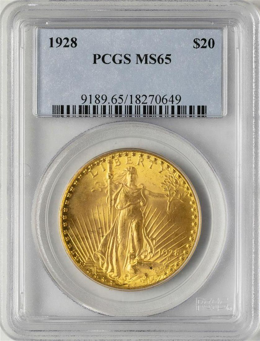 1928 $20 St. Gaudens Double Eagle Gold Coin PCGS MS65: One 1928 $20 St. Gaudens Double Eagle Gold Coin PCGS MS65. PCGS Graded.