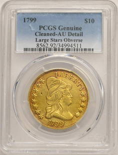 1799 $10 Draped Bust Eagle Gold Coin PCGS AU Details: One 1799 $10 Draped Bust Eagle Gold Coin PCGS AU Details. PCGS Graded.