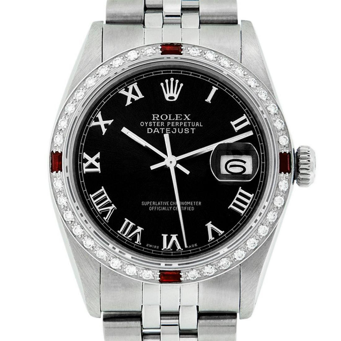 Rolex Mens Stainless Steel Silver Black Roman Diamond &: One Mens Stainless Steel Rolex Datejust Polished Bright with Satin Finish, This Watch Has Been Serviced & Electronically Tested, Stainless Steel Case: 36mm, Stainless Steel Crown, Custom Bezel: New 18