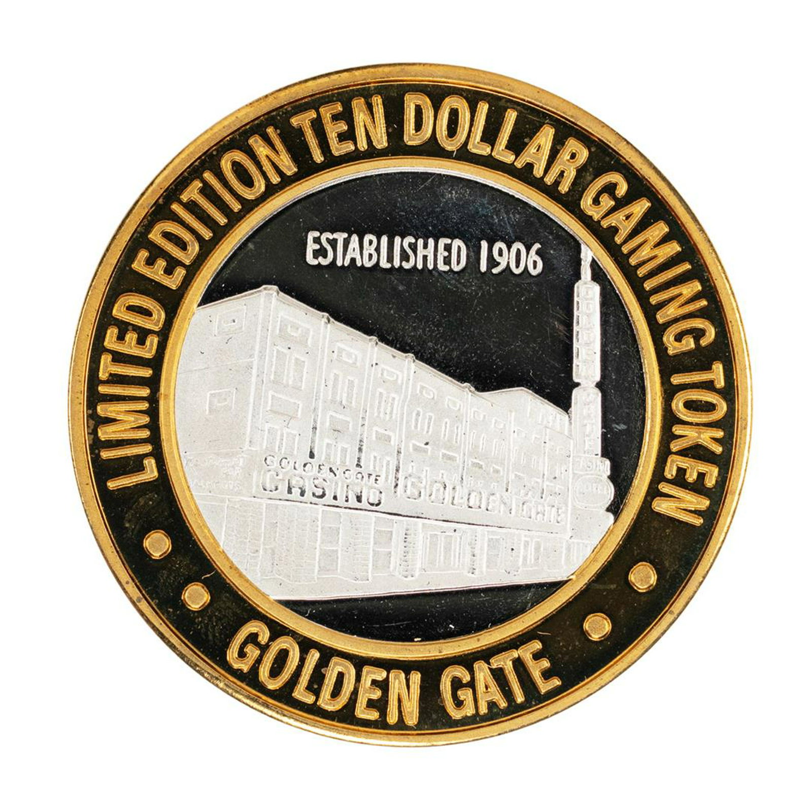.999 Silver Golden Gate Las Vegas, Nevada $10 Casino: One .999 Silver Golden Gate Las Vegas, Nevada $10 Casino Limited Edition Gaming Token.