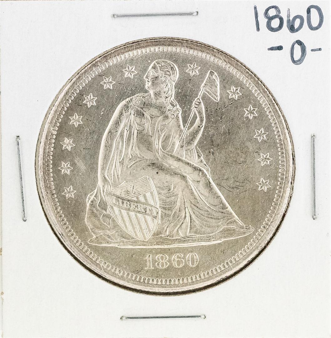 1860-O $1 Seated Liberty Silver Dollar Coin: One 1860-O $1 Seated Liberty Silver Dollar Coin.
