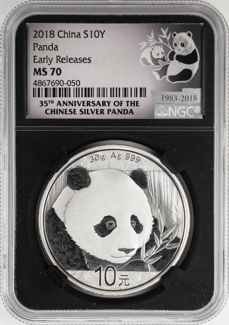 2018 China Panda Silver Coin NGC MS70 Early Releases: One 2018 China Panda Silver Coin NGC MS70 Early Releases Black Core. NGC Certified.
