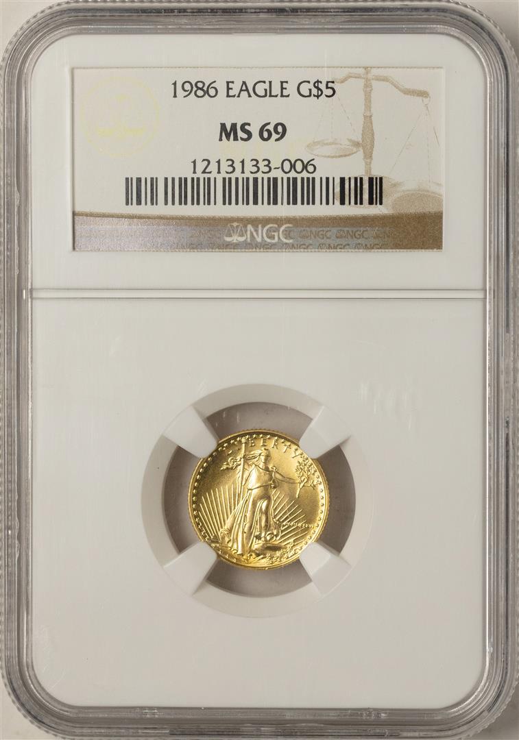 1986 $5 American Gold Eagle Coin NGC MS69: One 1986 $5 American Gold Eagle Coin NGC MS69. NGC Certified.