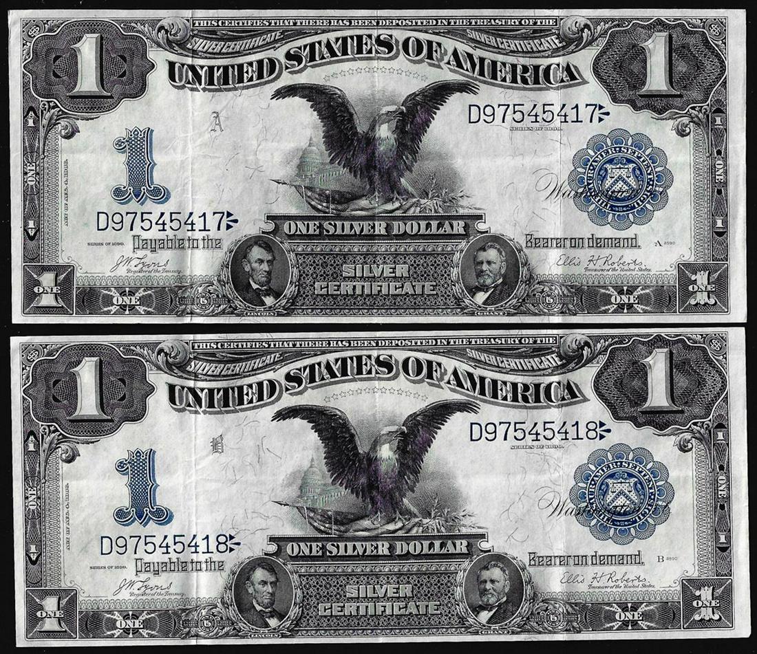 Lot of (2) Consecutive 1899 $1 Black Eagle Silver: One Lot of (2) Consecutive 1899 $1 Black Eagle Silver Certificate Notes.