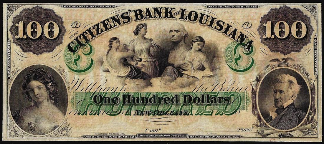 1800's $100 Citizens Bank of Louisiana Obsolete Bank: One 1800's $100 Citizens Bank of Louisiana Obsolete Bank Note.